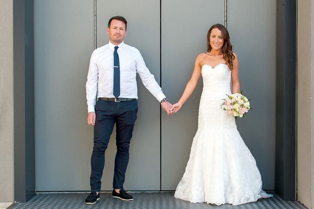 An industrial backdrop for this bride and groom after their wedding at York Register Office.