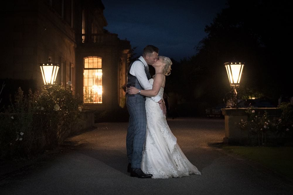 A night-time shot of Matty & Elaine outside Rudby Hall, Yarm.