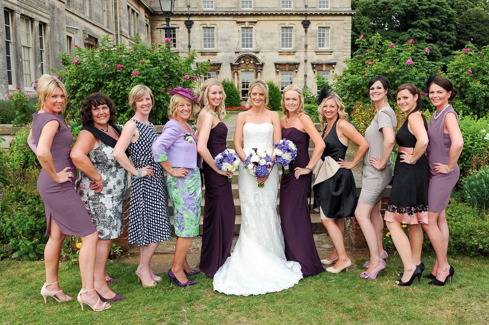 Bride Kathy with her hen party friends after her wedding at Normanby Hall Country Park, Scunthorpe.
